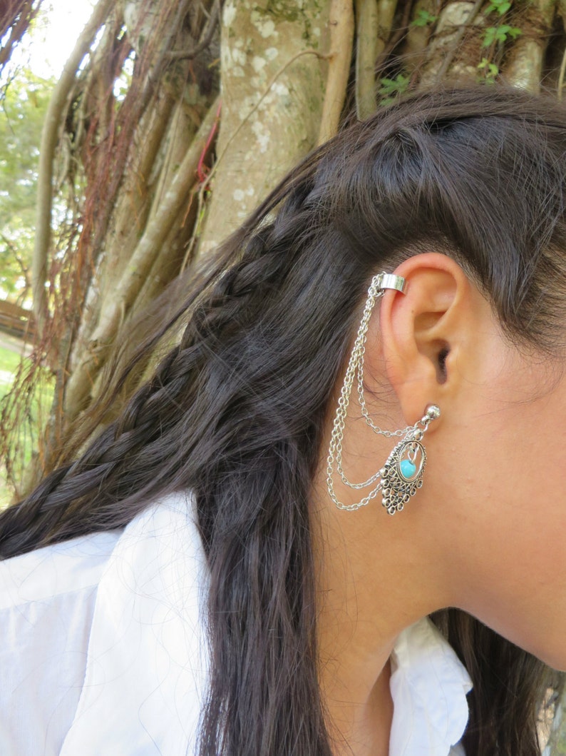 Silver Ear Cuff Earring Turquoise Bohemian Cuff Earring Ear Etsy