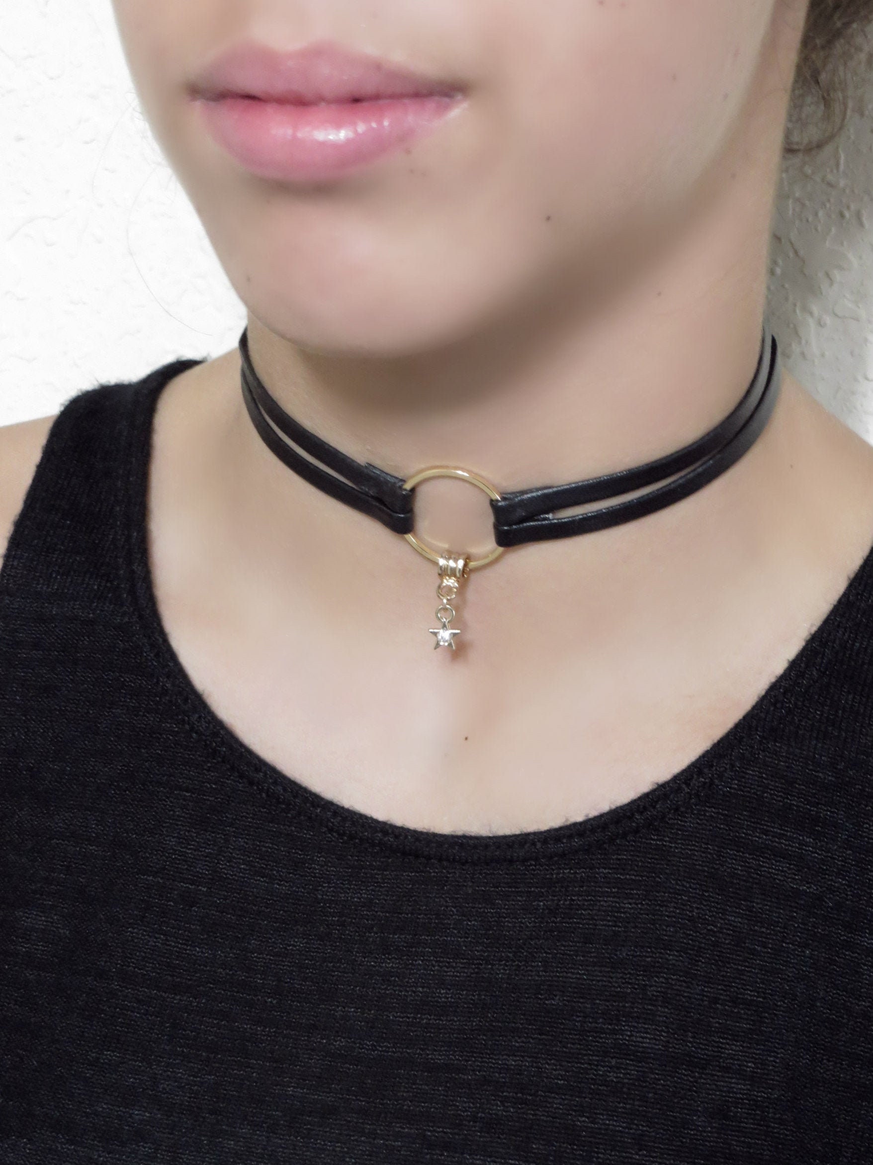 Black Choker Necklace Star Choker O Ring Choker Gold Ring Etsy Black Choker Necklace Star Choker O Ring Choker Gold Ring Etsy