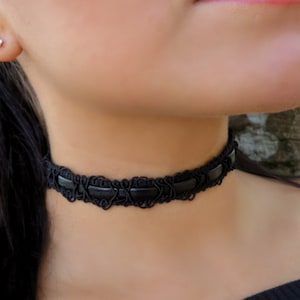 Black Choker Necklace, Velvet Choker, Patterned Choker Necklace, Bohemian Choker, Boho Jewelry, Black Choker, Leather Choker, Trendy Jewelry image 7