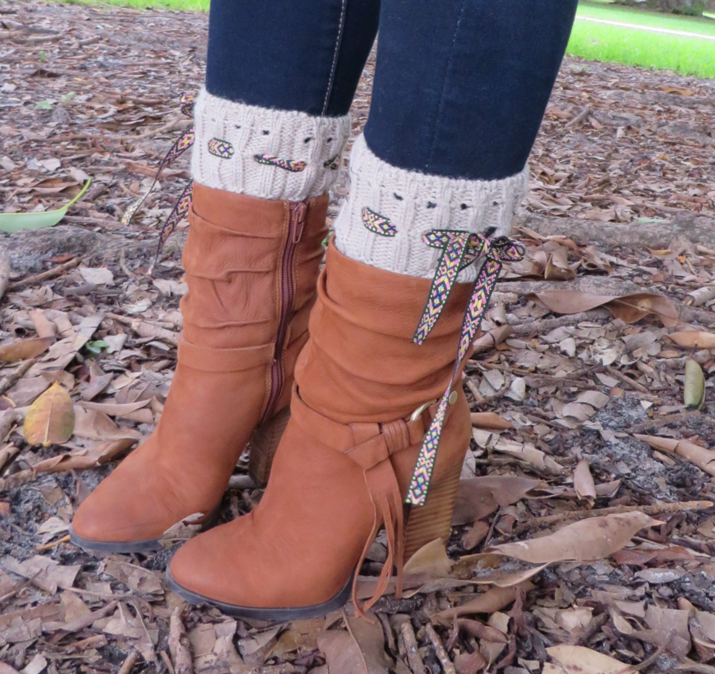 Knitted Leg Warmers Bohemian Boot Cuffs 