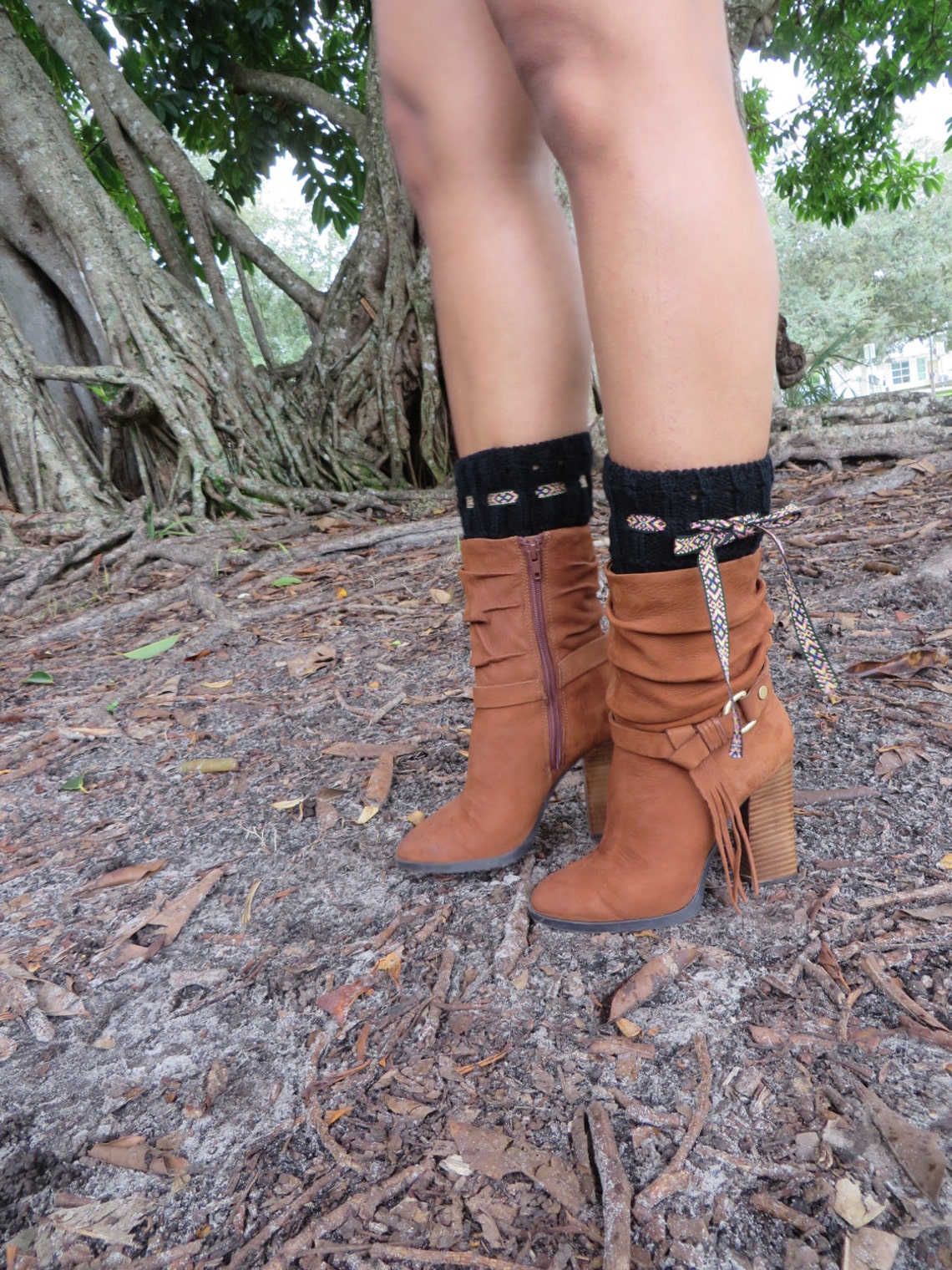 Black Leg Warmer Knitted Leg Warmers Bohemian Boot Cuffs Etsy