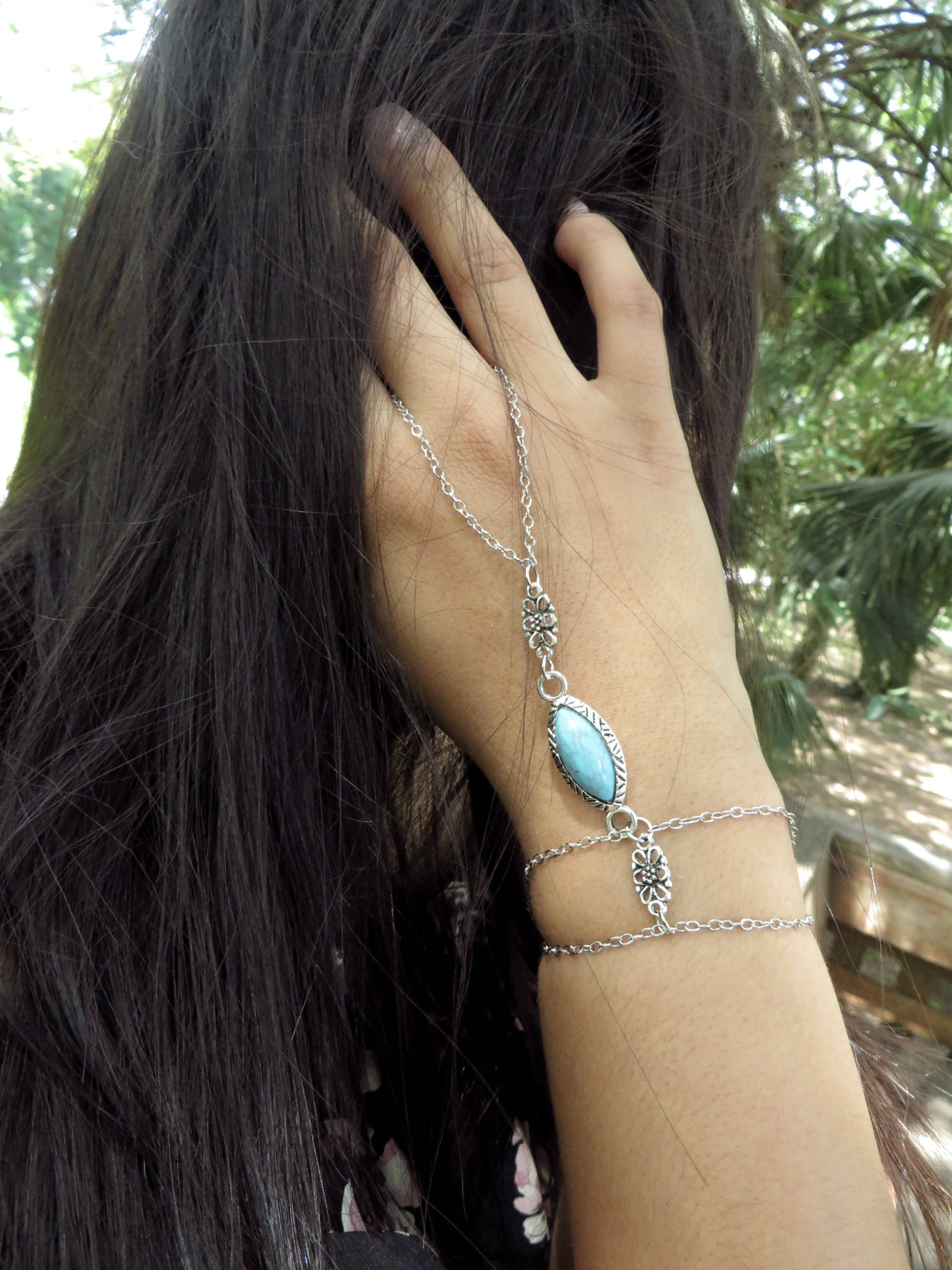 Handlet Chain Bohemian Hand Chain, Hand Jewelry, Boho Hand Piece, Turquoises Chain ...