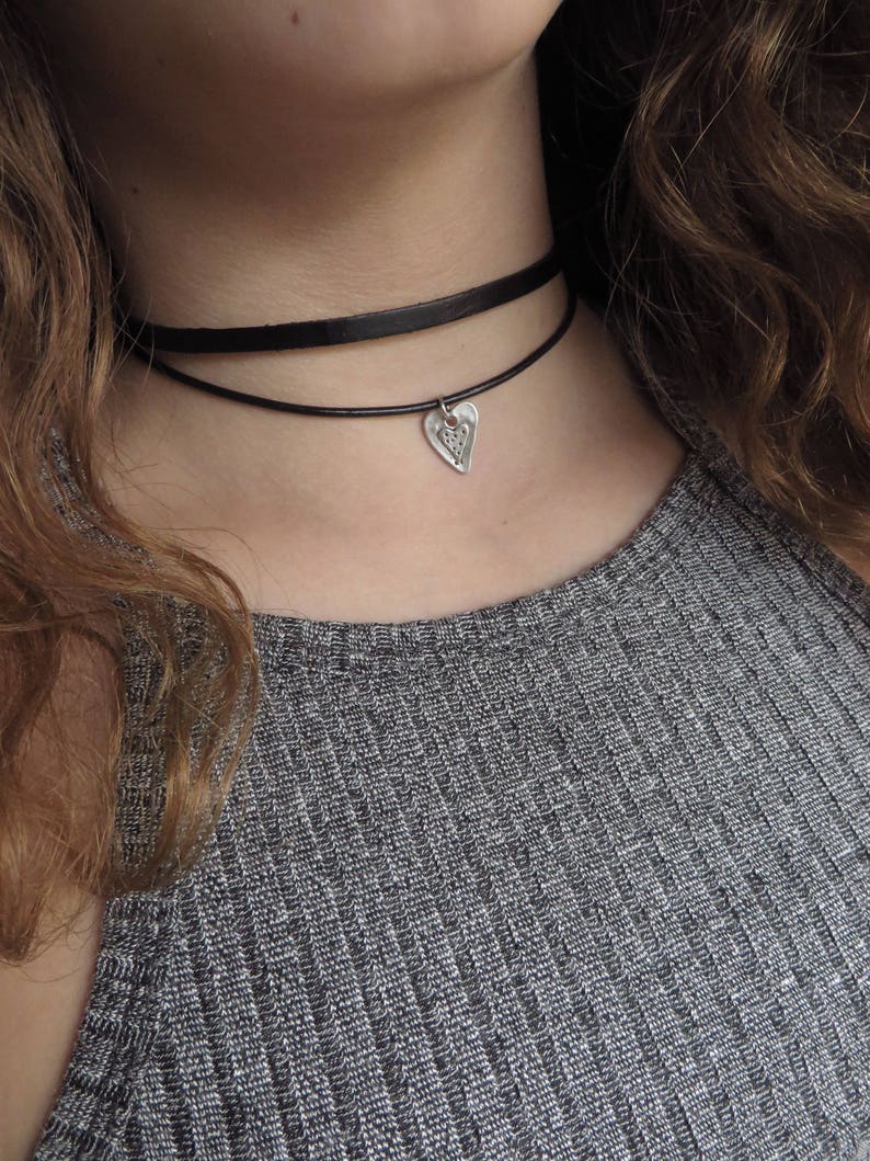 Black Heart Choker Leather Choker Heart Choker Necklace Etsy
