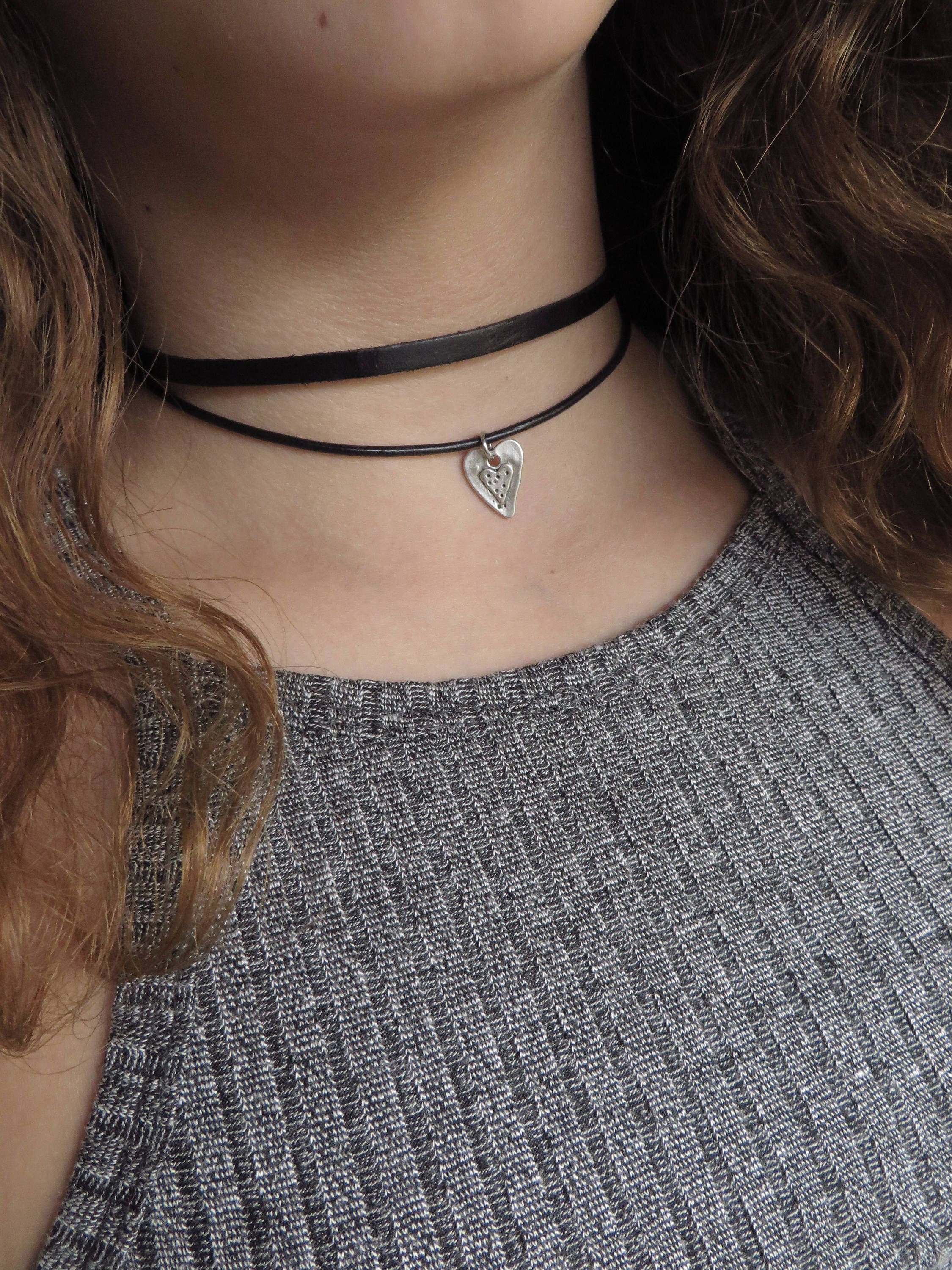Black Heart Choker Leather Choker Heart Choker Necklace Etsy