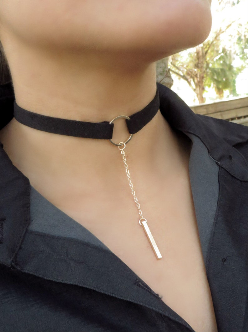 Choker Necklace, Suede Choker Necklace, Bohemian Black Choker Necklace, Women Fashion Jewelry, O Ring Choker, Leather Choker, Boho Jewelry image 3