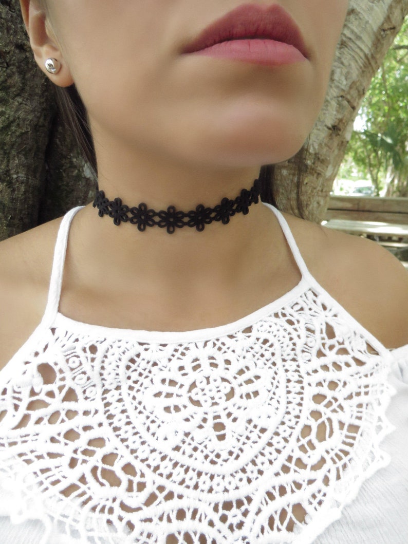 Bohemian Choker Black Choker Choker Necklace Lace Leather Black Choker Patterned Flower Choker Suede Leather Choker Trendy Jewelry