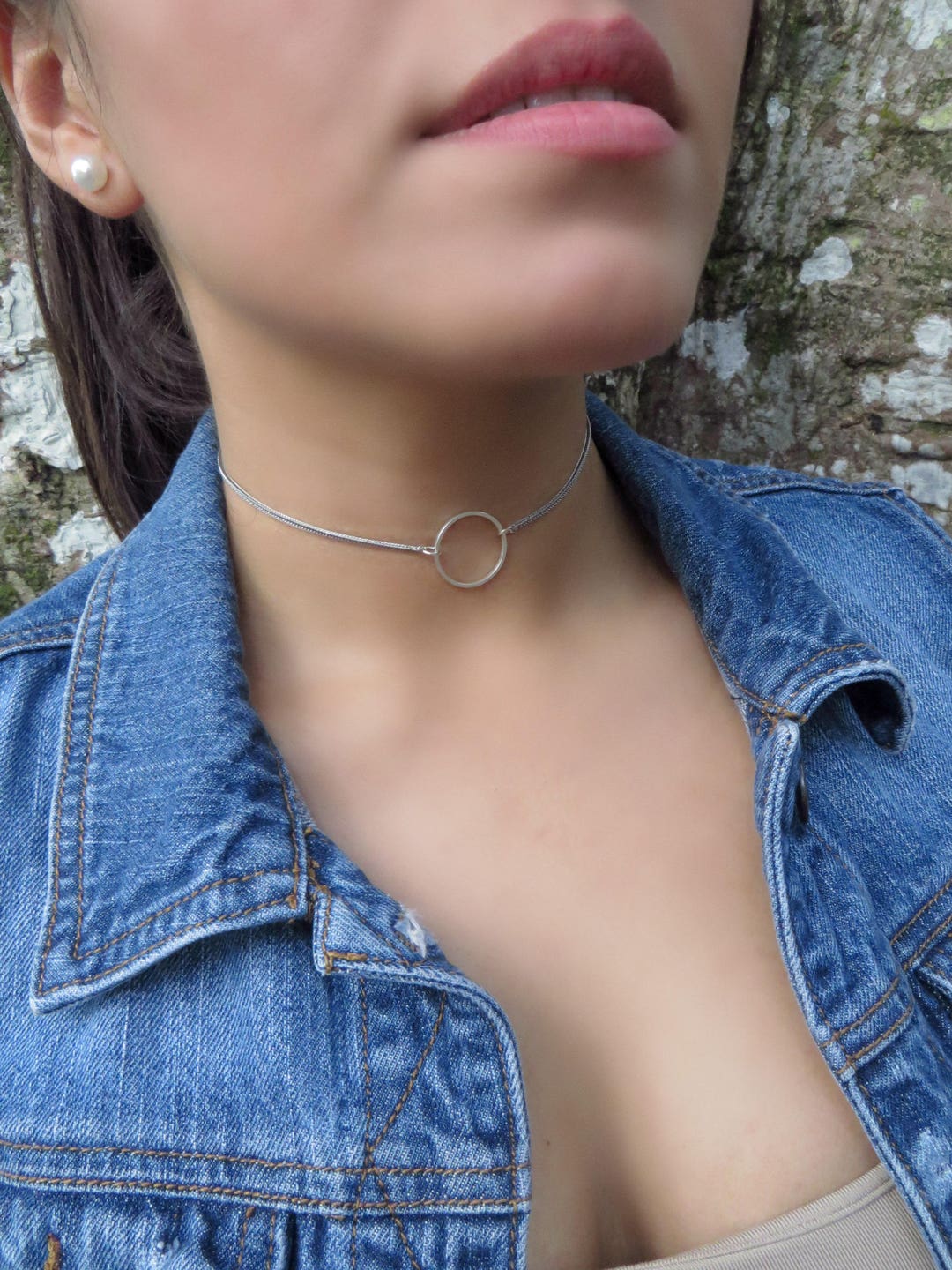 Delicate Silver Choker Necklace, Dainty Choker Necklace, Circle Choker