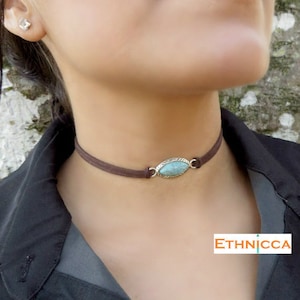 Choker Necklace, Suede Choker Necklace, Bohemian Turquoise Necklace, Native American Jewelry, Minimalist Leather Choker, Boho Jewelry image 1