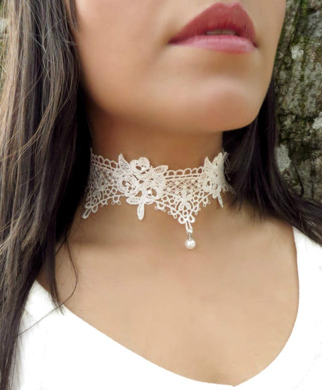Pearl Choker White Lace Choker Thick Choker Necklace Etsy