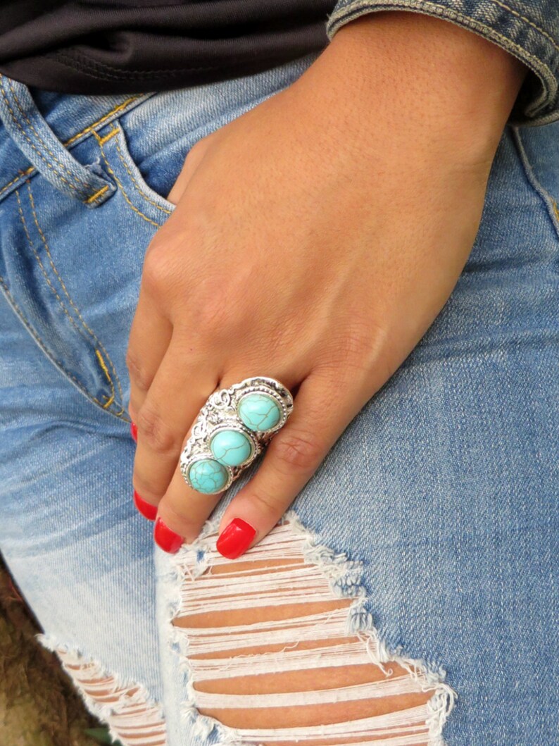 Turquoise Silver Ring Women Boho Ring Bohemian Ring Tibetan Jewelry Gypsy Ring Turquoise Jewelry Boho Statment Ring Bohemian Jewelry