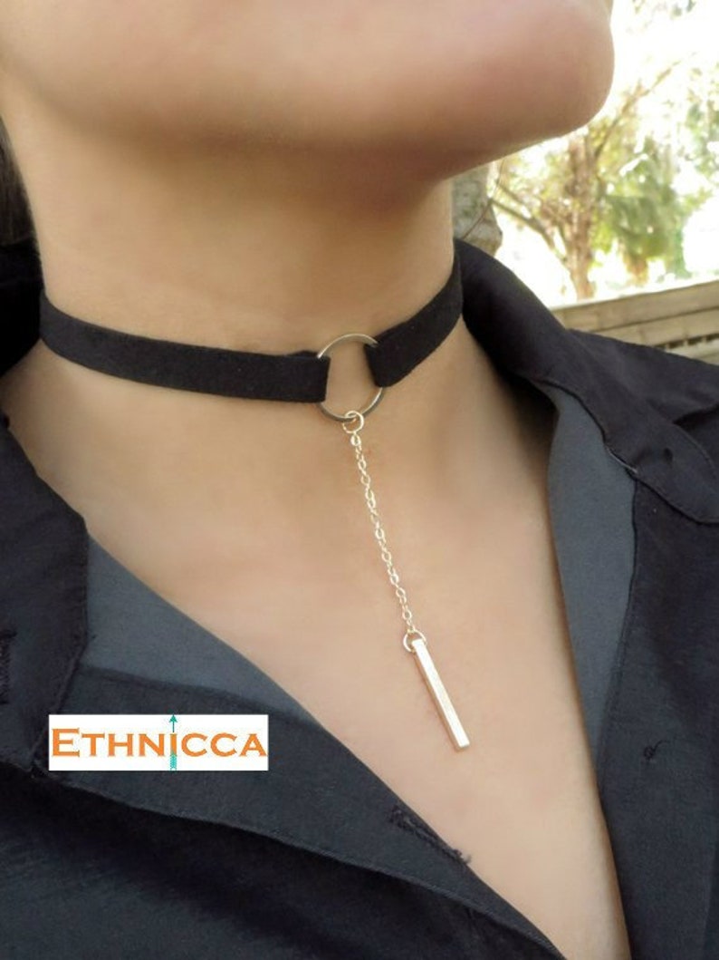 Choker Necklace, Suede Choker Necklace, Bohemian Black Choker Necklace, Women Fashion Jewelry, O Ring Choker, Leather Choker, Boho Jewelry image 1