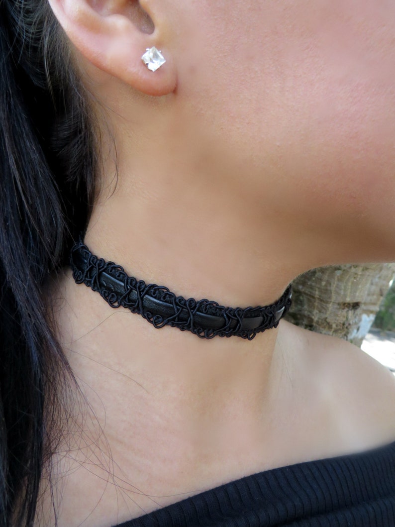 Black Choker Necklace, Velvet Choker, Patterned Choker Necklace, Bohemian Choker, Boho Jewelry, Black Choker, Leather Choker, Trendy Jewelry image 3