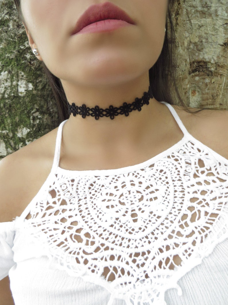 Bohemian Choker Black Choker Choker Necklace Lace Leather Black Choker Patterned Flower Choker Suede Leather Choker Trendy Jewelry