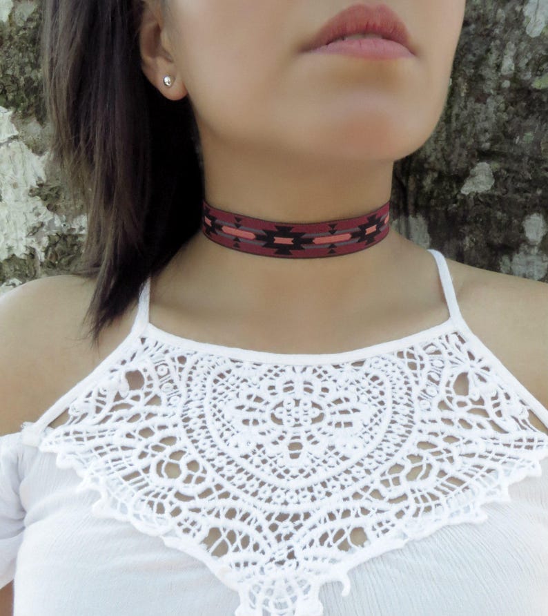 Aztec Choker Necklace Native American Jewelry Fabric Choker Etsy