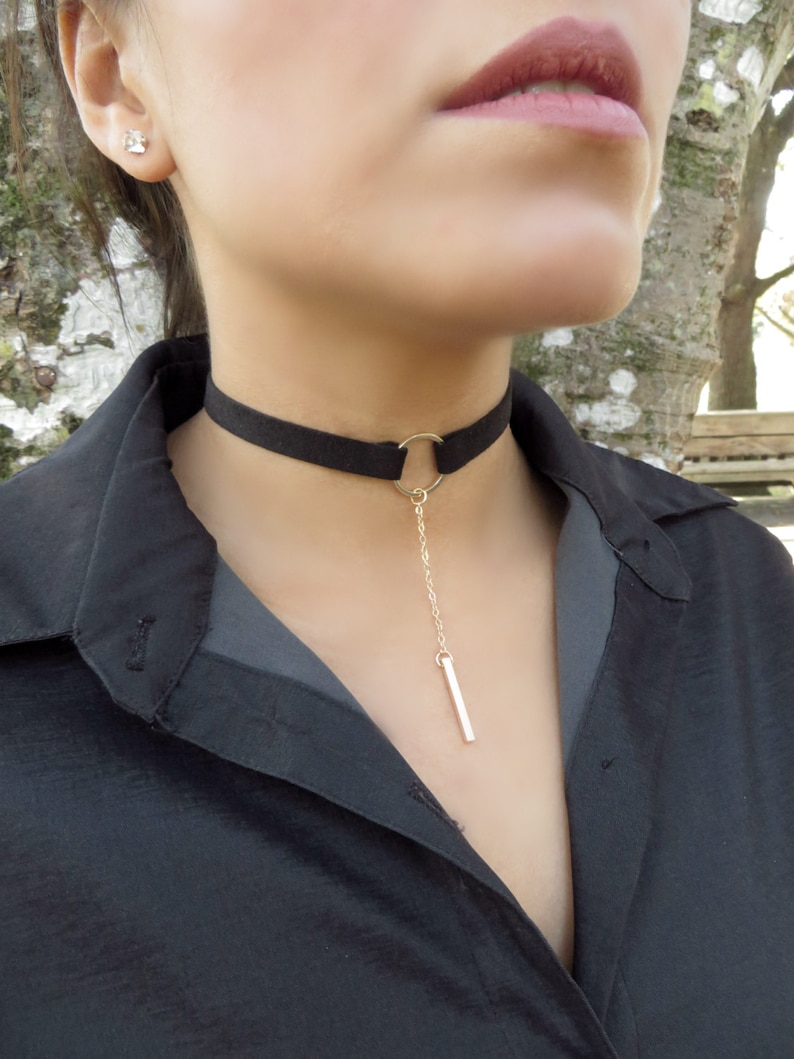 Choker Necklace, Suede Choker Necklace, Bohemian Black Choker Necklace, Women Fashion Jewelry, O Ring Choker, Leather Choker, Boho Jewelry image 4