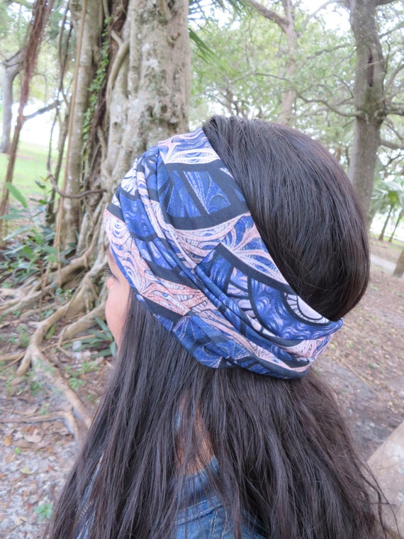 Yoga Headband, Wide Headband, Running Headband, Fitness Headband, Women Hippie Headband, Bohemian Turban, Wide Head Wrap ,Blue Boho Headband