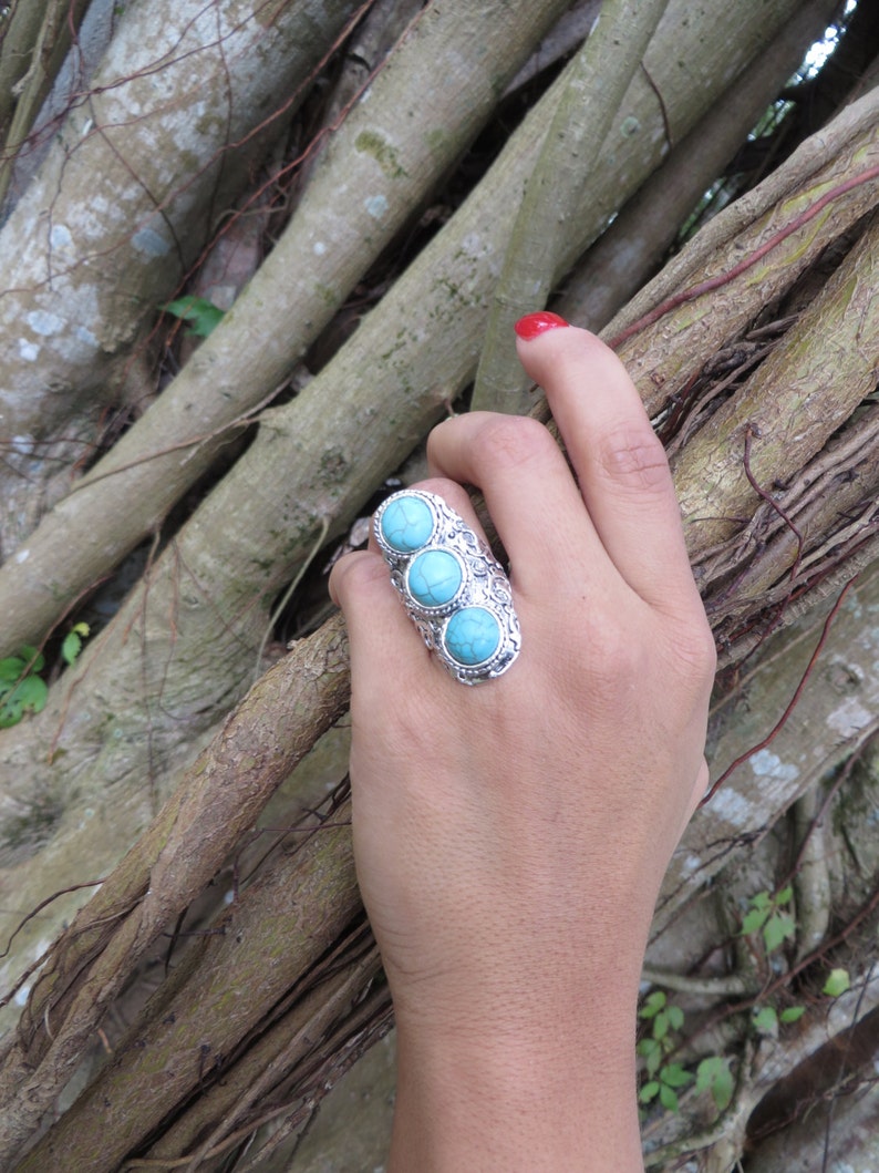 Turquoise Silver Ring Women Boho Ring Bohemian Ring Tibetan Jewelry Gypsy Ring Turquoise Jewelry Boho Statment Ring Bohemian Jewelry