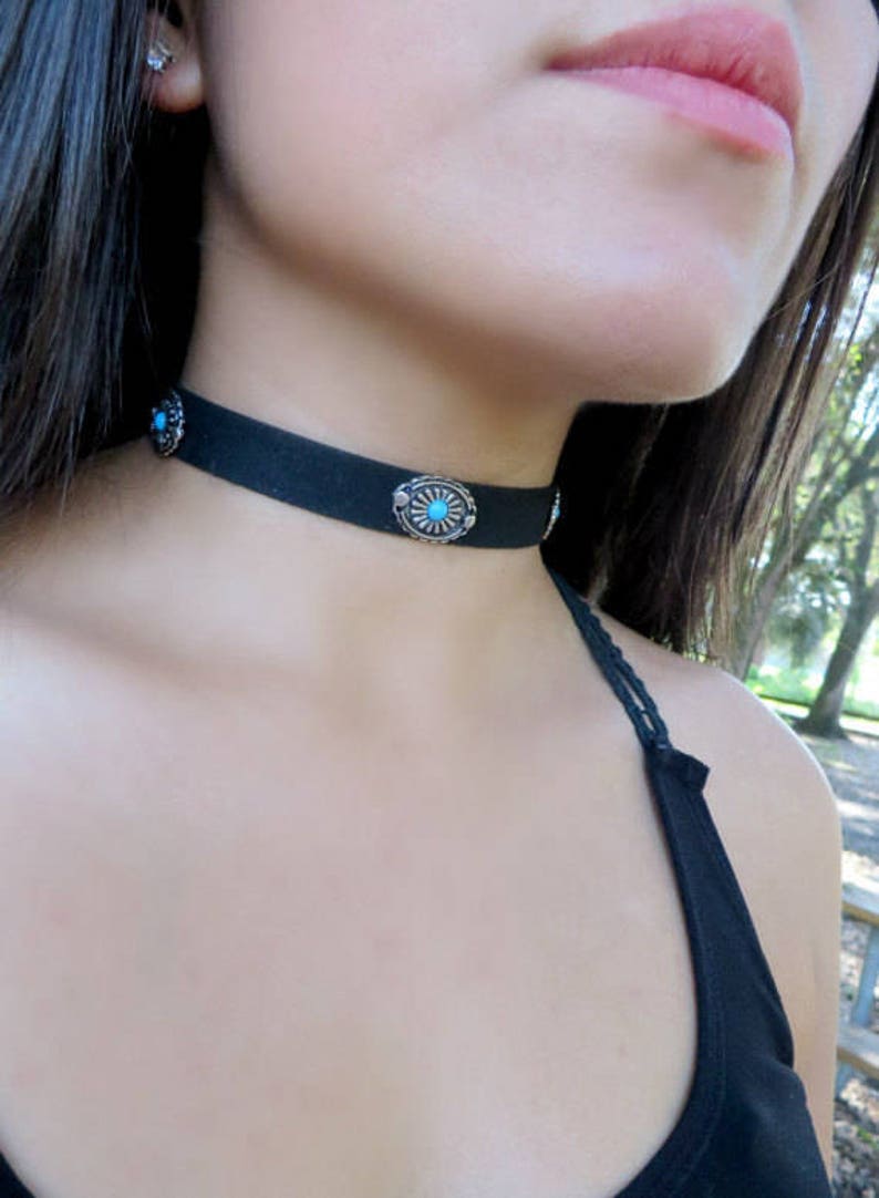 Choker Necklace, Suede Choker Necklace, Bohemian Choker, Fashion Trendy Jewelry, Suede Choker, Brown Turquoise Choker, Christmas Gift image 6