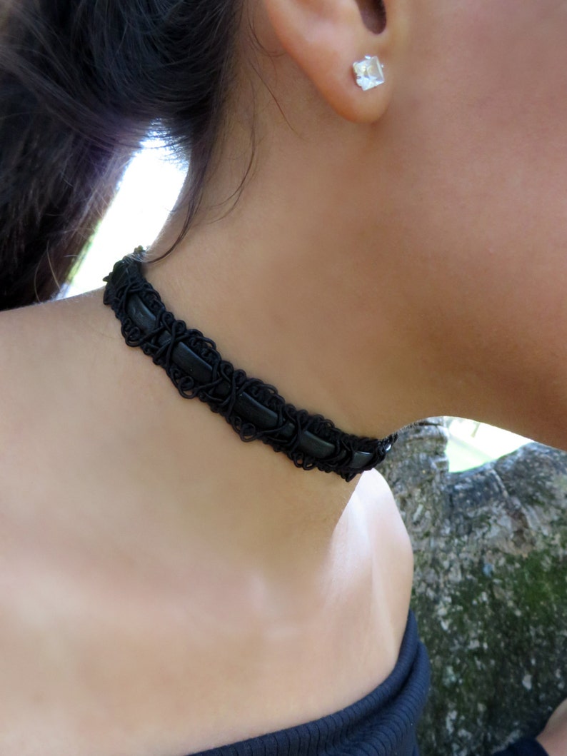 Black Choker Necklace, Velvet Choker, Patterned Choker Necklace, Bohemian Choker, Boho Jewelry, Black Choker, Leather Choker, Trendy Jewelry image 5