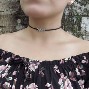 Black Cross Choker, Suede Choker Necklace, Cross Necklace, Cross ...