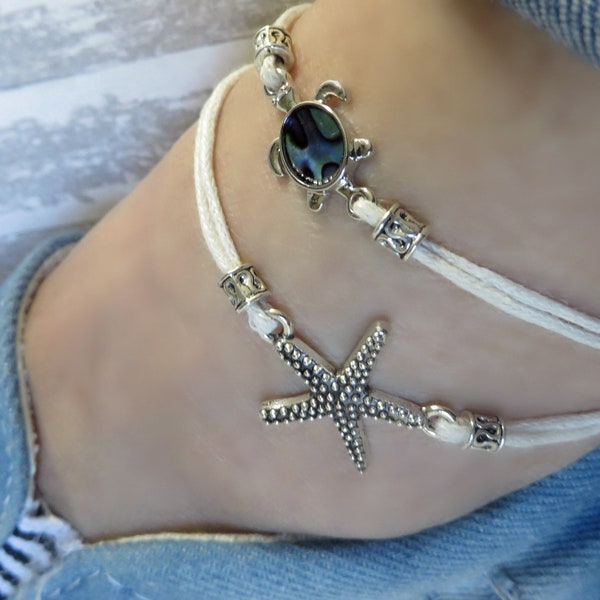 Beach Anklet, Anklet Bracelet, Turtle Anklet, Starfish Anklet, Nautical Anklet, Anklet, Cording Anklet, Anklet Jewelry, Boho Beach Jewelry