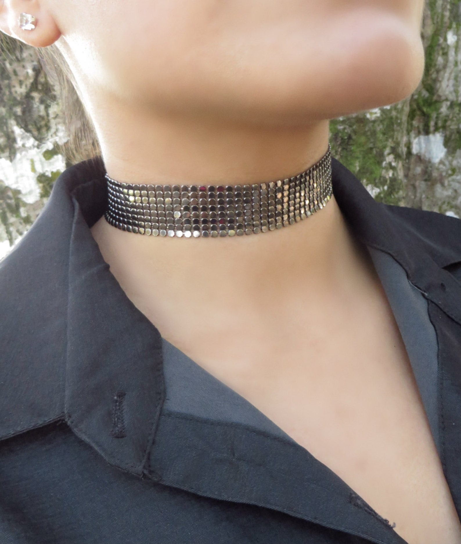 Mesh Choker Necklace Metal Choker Choker Necklace Wide Etsy