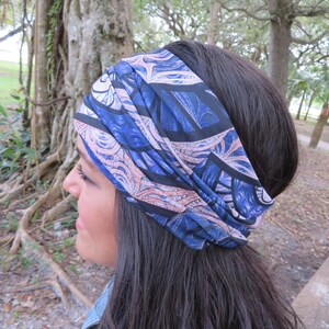 Yoga Headband, Wide Headband, Running Headband, Fitness Headband, Women Hippie Headband, Bohemian Turban, Wide Head Wrap ,Blue Boho Headband image 2