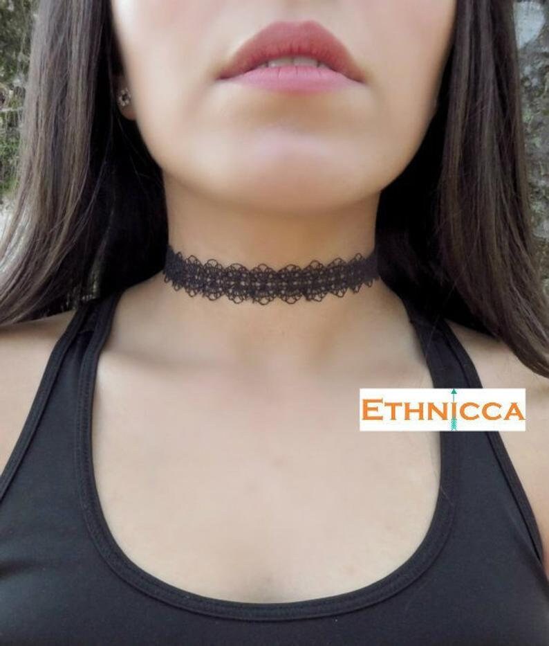 Black Choker Necklace Patterned Lace 