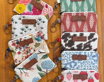 Keychain Wallet: Canvas Zipper Pouch with Keyring