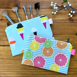 Set of 2 Summertime Zipper Pouches: Handmade Cotton Travel Bags