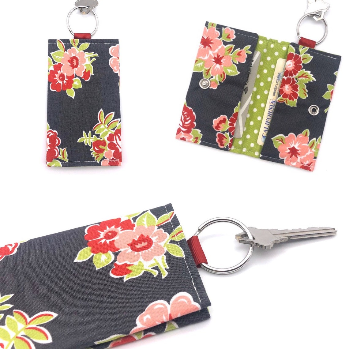 Keychain w/ ID Holder /Mini Wallet / Floral wallets / Etsy