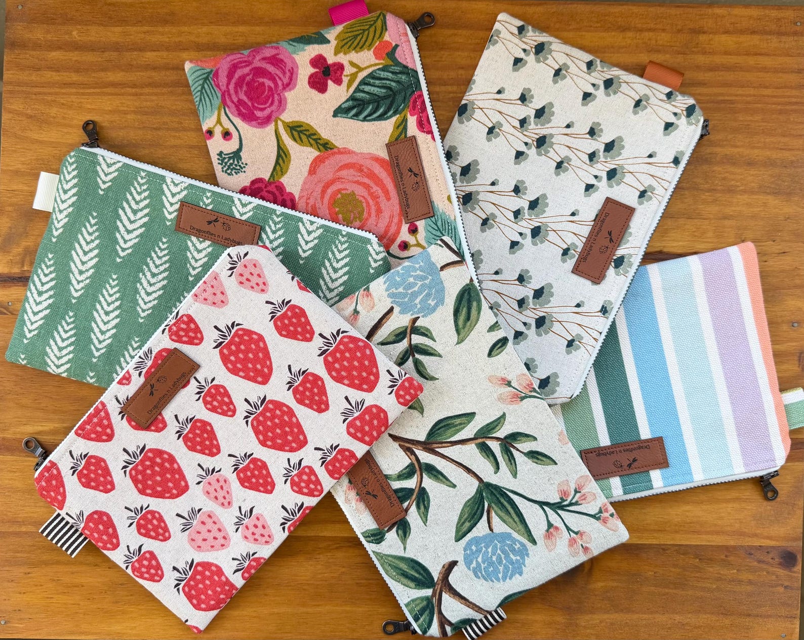 Image of Cotton Canvas Zipper Pouches - dragonfliesnladybugs