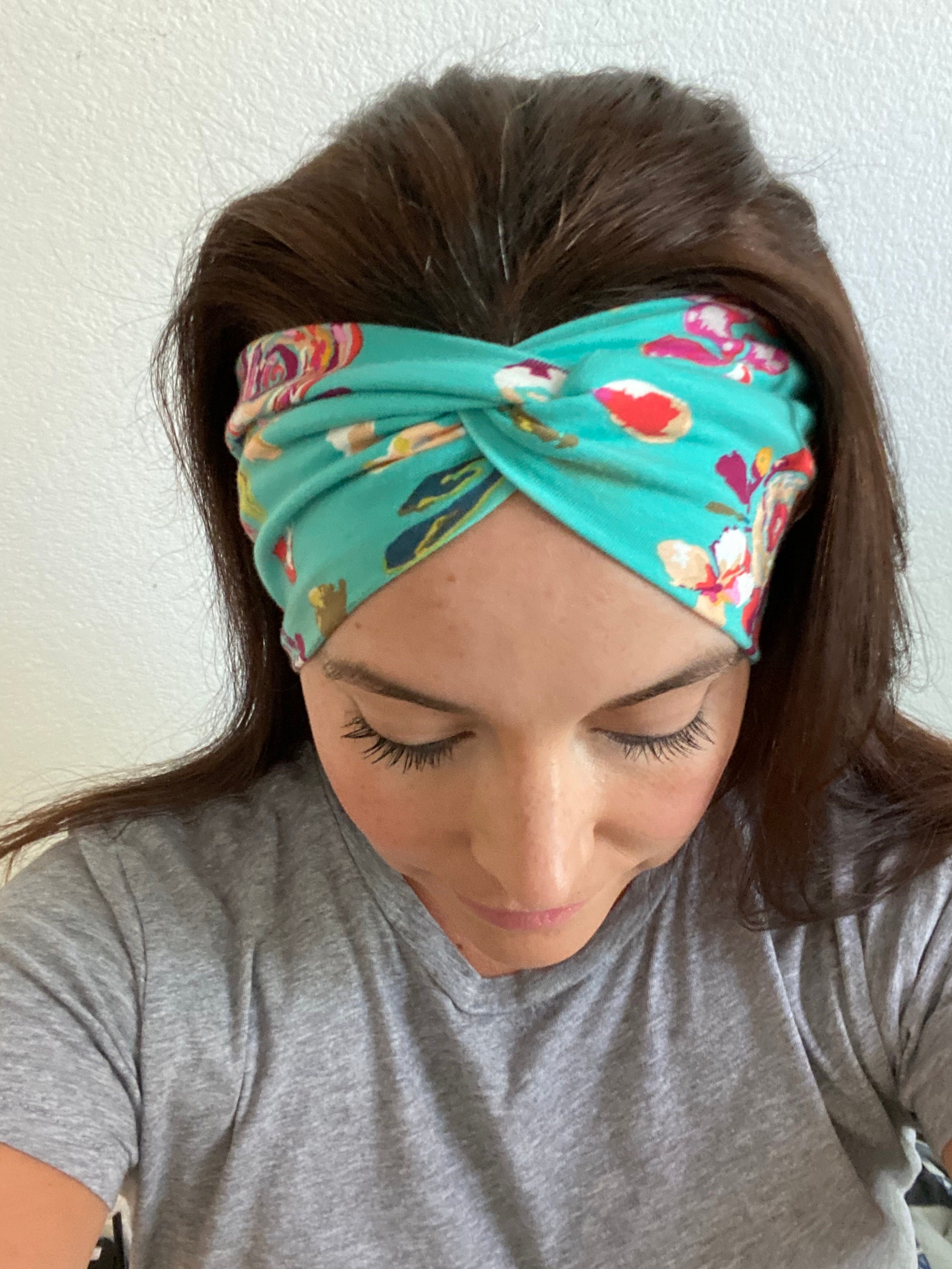 Teal Headband With Flowers, Teal Headband Women's Headbands, Twist ...