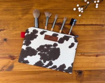 Cow print travel zipper pouch, country girl makeup pouch