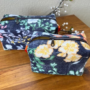Floral Cotton Canvas Makeup Bag: Boxy Travel Cosmetic Bag