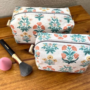 Handmade Makeup bags, travel cosmetic bag, travel makeup bag, square makeup bag, boxy makeup bag, toiletry bags, boho makeup bag