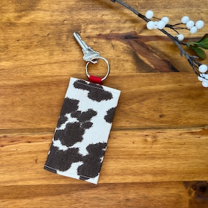 Cow Print Keychain Card Holder: Handmade Cotton Mini Wallet