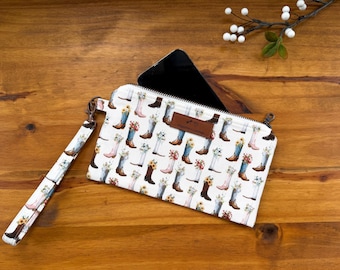 Cell Phone Wristlet: Small Zipper Handbag with Detachable Strap / Cowgirl gifts / stagecoach small purse