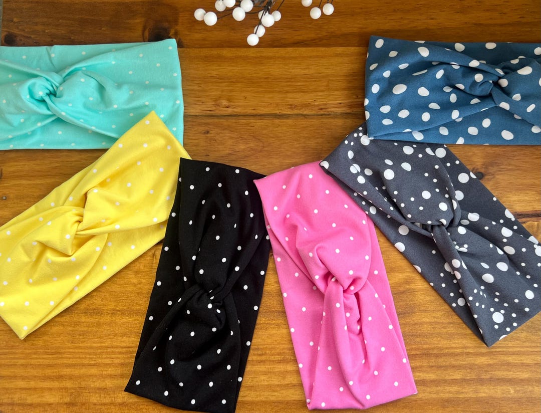 Polka Dot Twist Headband: Wide Stretchy Fabric Headband - Etsy
