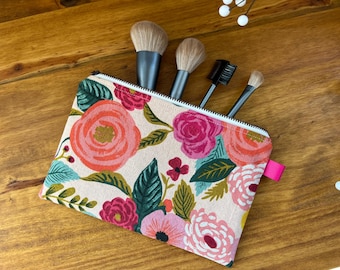 Handmade Cotton Canvas Zipper Pouch: Travel Makeup Bag