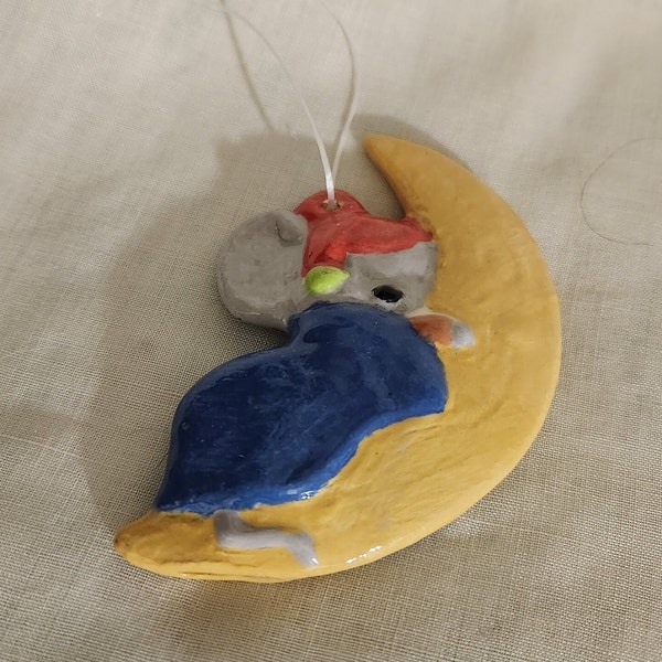 Ceramic Ornament - Mouse Sleeping on Moon