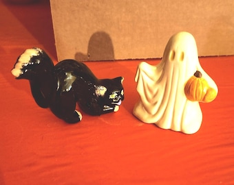 Ceramic Spooky Halloween Ghost and Cat