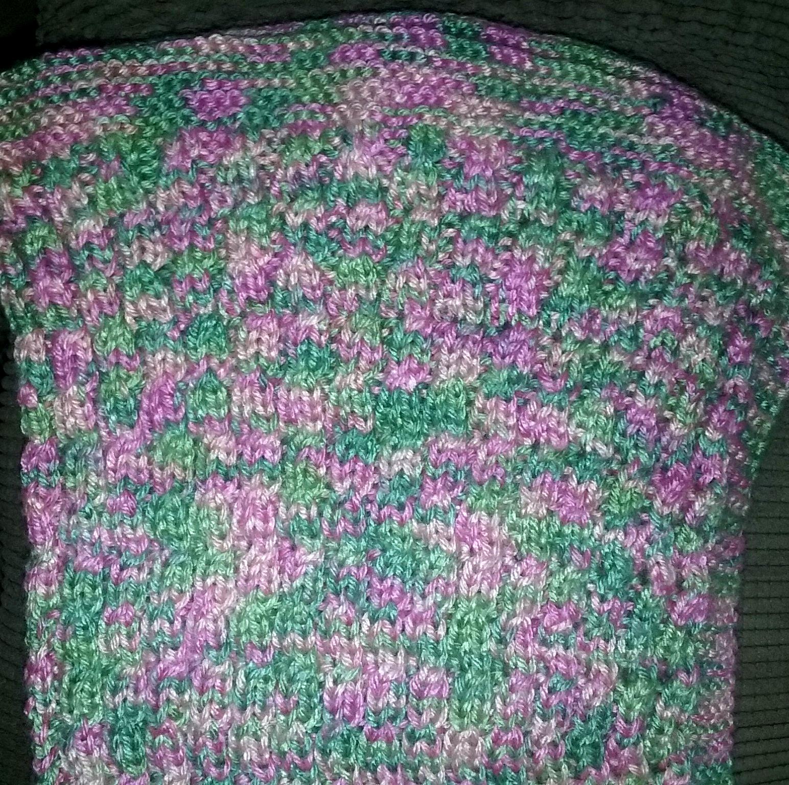 Hand Knitted Baby Blanket; Caron Simply Soft Paints Yarn - Rose Garden