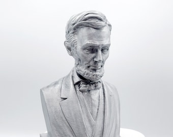 Silver Brushed Abraham Lincoln Bust: 3D Printed Home Decor, Sixteenth President of the USA