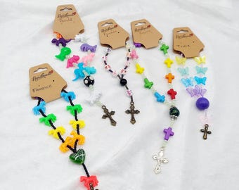 Handheld Rosary, Kid&#39;s Rosary, Mini Rosary, Dinasaur, Horse, Butterfly, Colorful Cross, and Cat Themed Rosaries, Birthday Gift