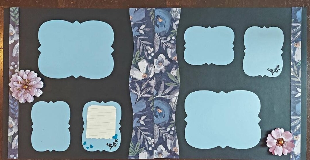 Blue Floral Scrapbook 12x12 Two Page Layout, Premade Scrapbook Layout ...