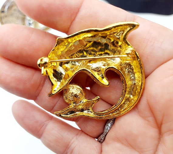 Dolphin Broach, gold plated Dolphin Broach with f… - image 5