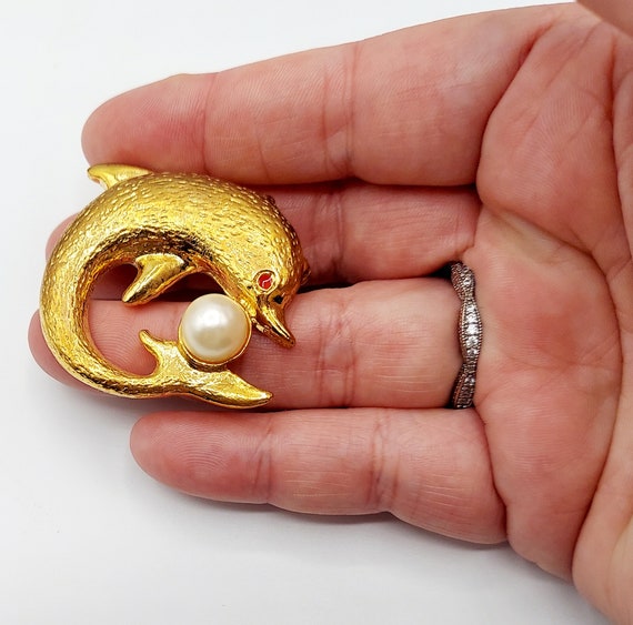 Dolphin Broach, gold plated Dolphin Broach with f… - image 4