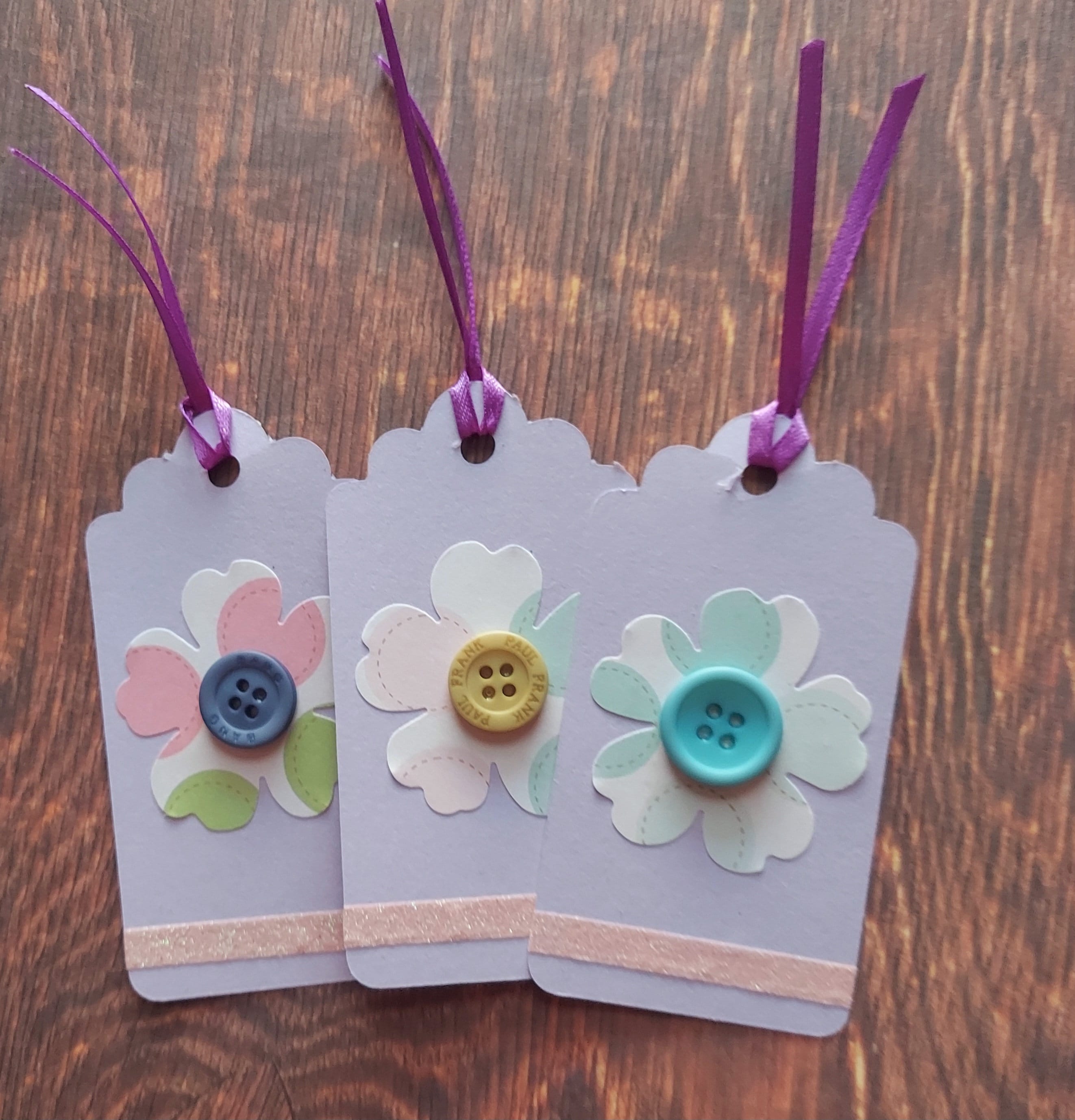 Button Flag Tags Handcrafted Gift Tags With Button Flowers - Set of Three Floral Tags - Etsy