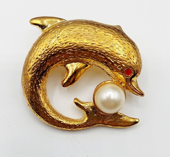 Dolphin Broach, gold plated Dolphin Broach with f… - image 2